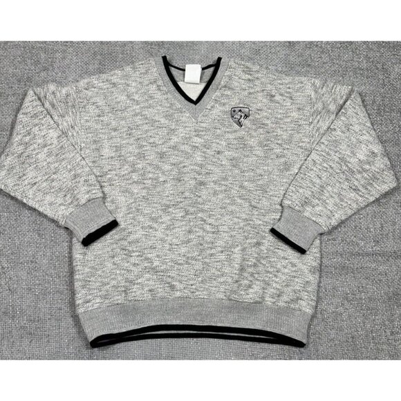 Art Unlimited Sweater shirt Mens Large Gray Aztec Nub Wolf Sweatshirt V Neck - Picture 3 of 13